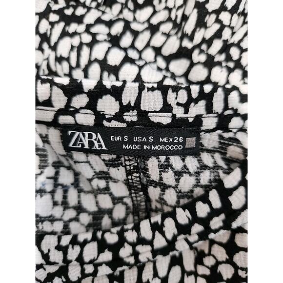 Zara Polka Dot Dress Size S Black & White Long Sleeve Midi Length Loose Flow Fit - Picture 3 of 12